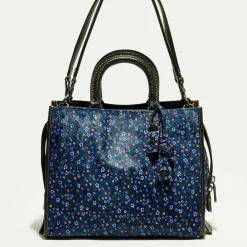 Coach Sac à main en Cuir Rogue imprimé bleu foncé - 24.9x13.9x30.9 cm