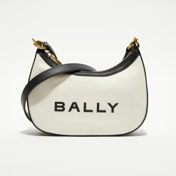 Femme Bally Sac bandoulière en Coton Bio & Cuir naturel/noir - 22.5x12x6 cm