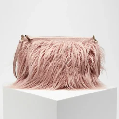 Femme Coccinelle Sac bandoulière en Cuir & Fausse Fourrure Mini Bag rose 27.5x19.5 cm