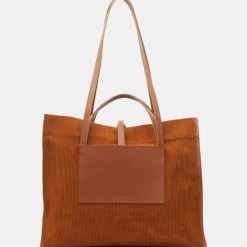 Femme Craie Sac cabas en Velours côtelé Dessin marron