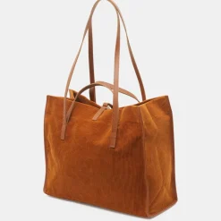 Femme Craie Sac cabas en Velours côtelé Dessin marron