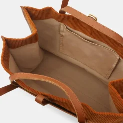 Femme Craie Sac cabas en Velours côtelé Dessin marron