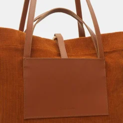 Femme Craie Sac cabas en Velours côtelé Dessin marron