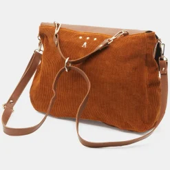 Clearance Craie Sac cartable réversible en Velours côtelé Maxi Maths marron 24x35x9 cm