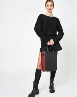 Femme Maison Faret Sac en Cuir & Toile enduite Dune rouge/noir - 35x28x8 cm