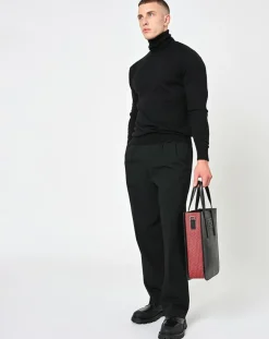 Femme Maison Faret Sac en Cuir & Toile enduite Dune rouge/noir - 35x28x8 cm