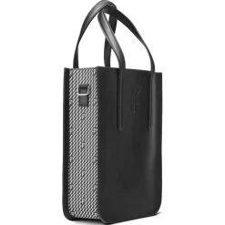 Clearance Maison Faret Sac en Cuir & Toile enduite Dune noir/blanc - 35x28x8 cm