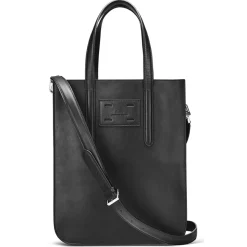 Clearance Maison Faret Sac en Cuir & Toile enduite Dune noir/blanc - 35x28x8 cm