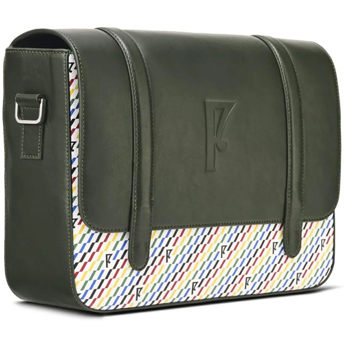 Hot Maison Faret Sac en Cuir & Toile enduite Moulleau vert/multicolore - 22x30x9 cm