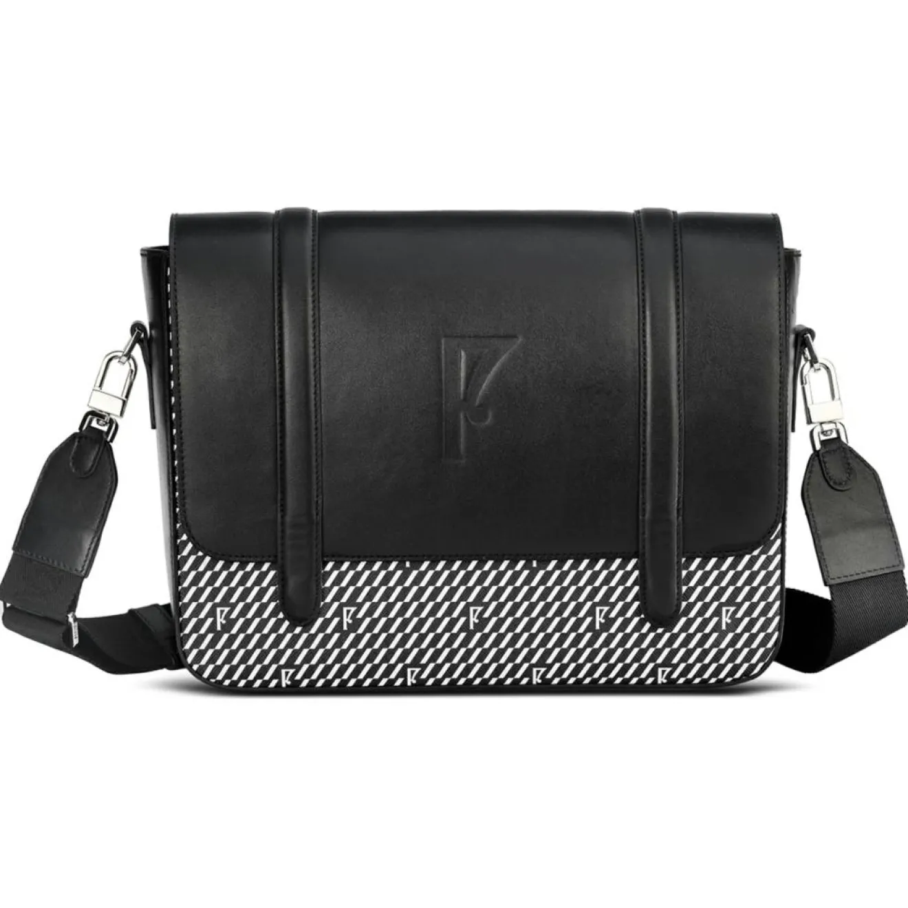 Best Maison Faret Sac en Cuir & Toile enduite Moulleau noir/blanc - 22x30x9 cm