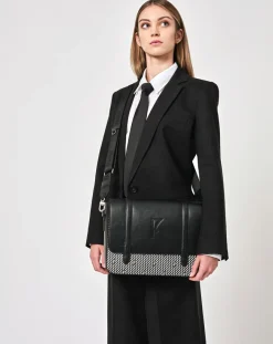 Best Maison Faret Sac en Cuir & Toile enduite Moulleau noir/blanc - 22x30x9 cm