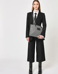 Femme Maison Faret Sac en Toile enduite & Cuir Faret noir/blanc - 38x36x8.5 cm