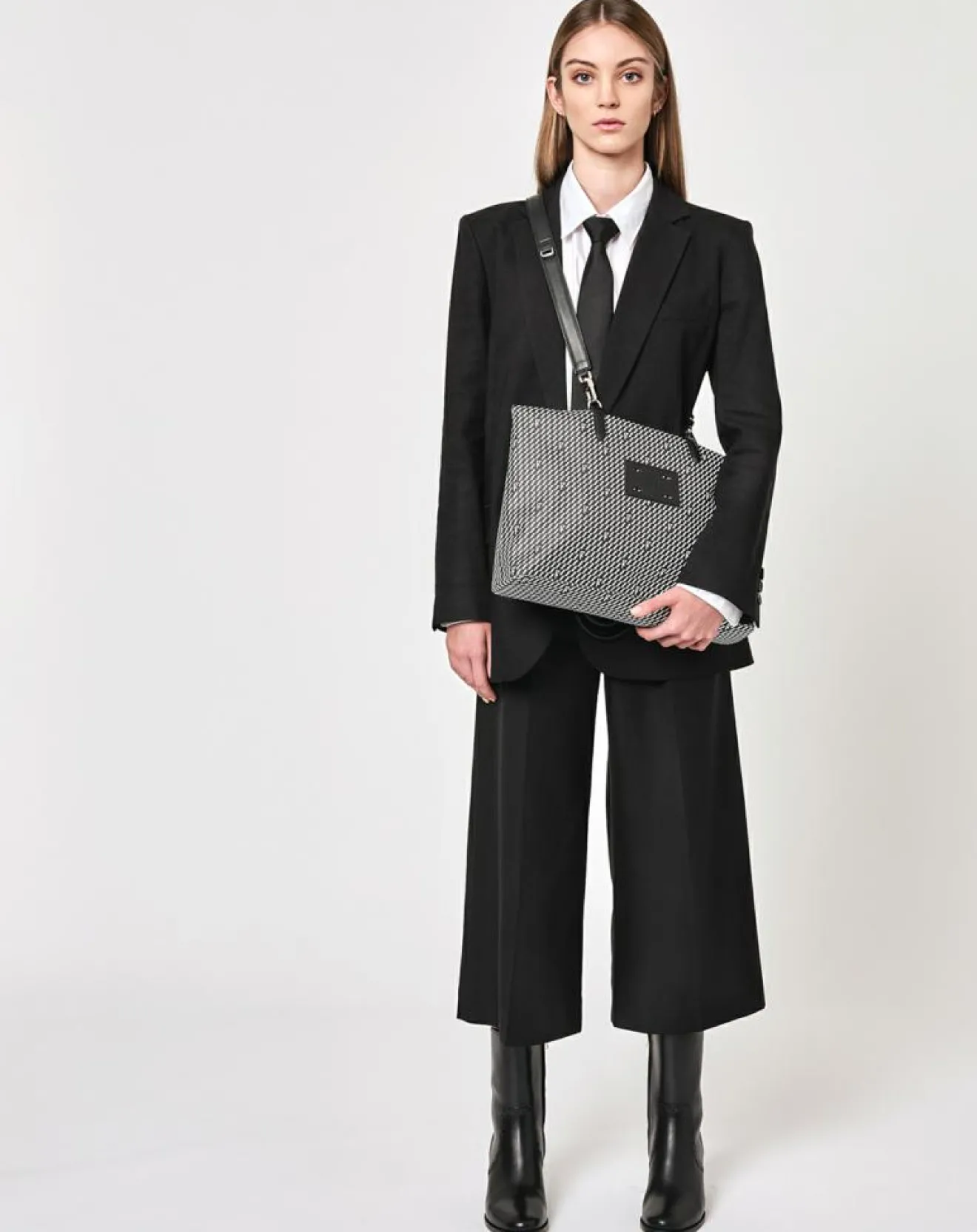 Femme Maison Faret Sac en Toile enduite & Cuir Faret noir/blanc - 38x36x8.5 cm