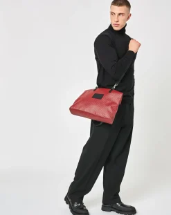 Online Maison Faret Sac en Toile enduite & Cuir Faret rouge/noir - 38x36x8.5 cm