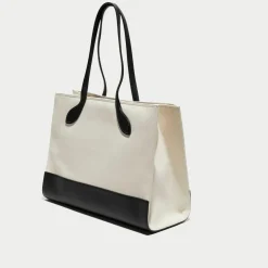 Femme Bally Sac fourre-tout en Coton & Cuir naturel/noir - 40x29.5x15 cm