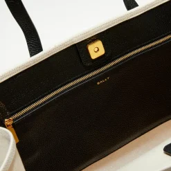 Femme Bally Sac fourre-tout en Coton & Cuir naturel/noir - 40x29.5x15 cm