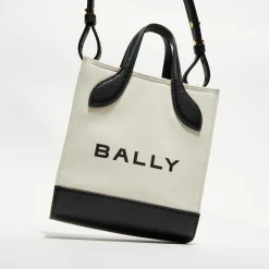 Clearance Bally Sac fourre-tout en Coton & Cuir naturel/noir - 17x20x 9 cm