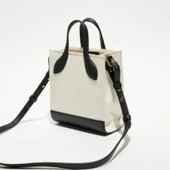 Clearance Bally Sac fourre-tout en Coton & Cuir naturel/noir - 17x20x 9 cm