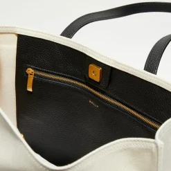 Femme Bally Sac shopping avec logo en Coton & Cuir naturel/noir - 35x40x12 cm