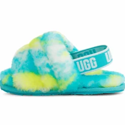 Enfant Ugg Sandales chaussons en Peau de Mouton Fluff Slide Marble bleu/jaune