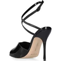 Clearance Manolo Blahnik Sandales en Cuir verni Hourani noires - Talon 10.5 cm