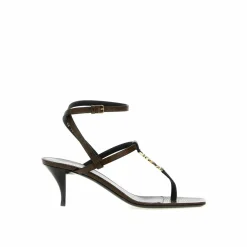 Femme Saint Laurent Sandales tongs en cuir Cassandra marron