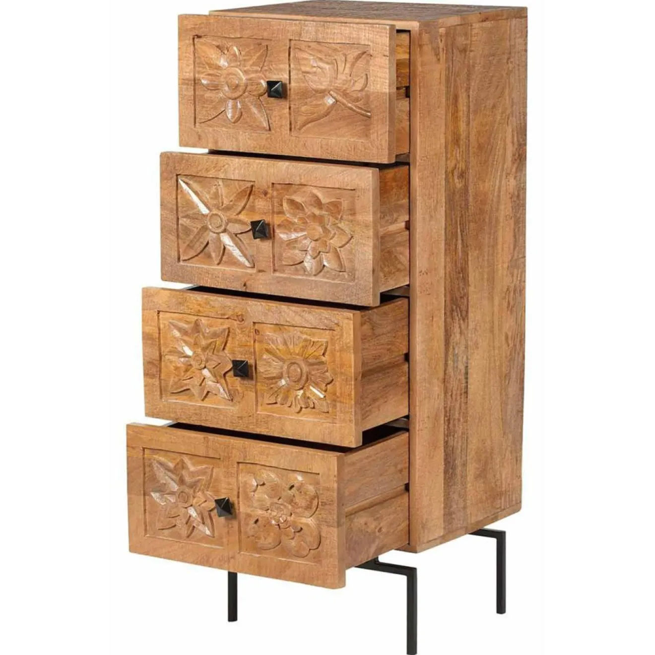 Sale Bois & Chiffons Semainier 4 tiroirs manguier sculture naturel - 45x40x115 cm