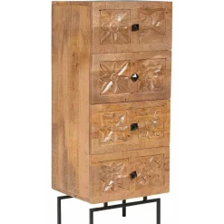 Sale Bois & Chiffons Semainier 4 tiroirs manguier sculture naturel - 45x40x115 cm