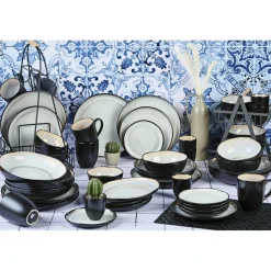 Clearance Bjorn Service Complet en Grès Iris blanc/ivoire - 48 pièces