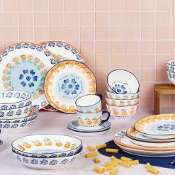 New Bjorn Service Complet en Porcelaine Napoli multicolore - 28 Pièces