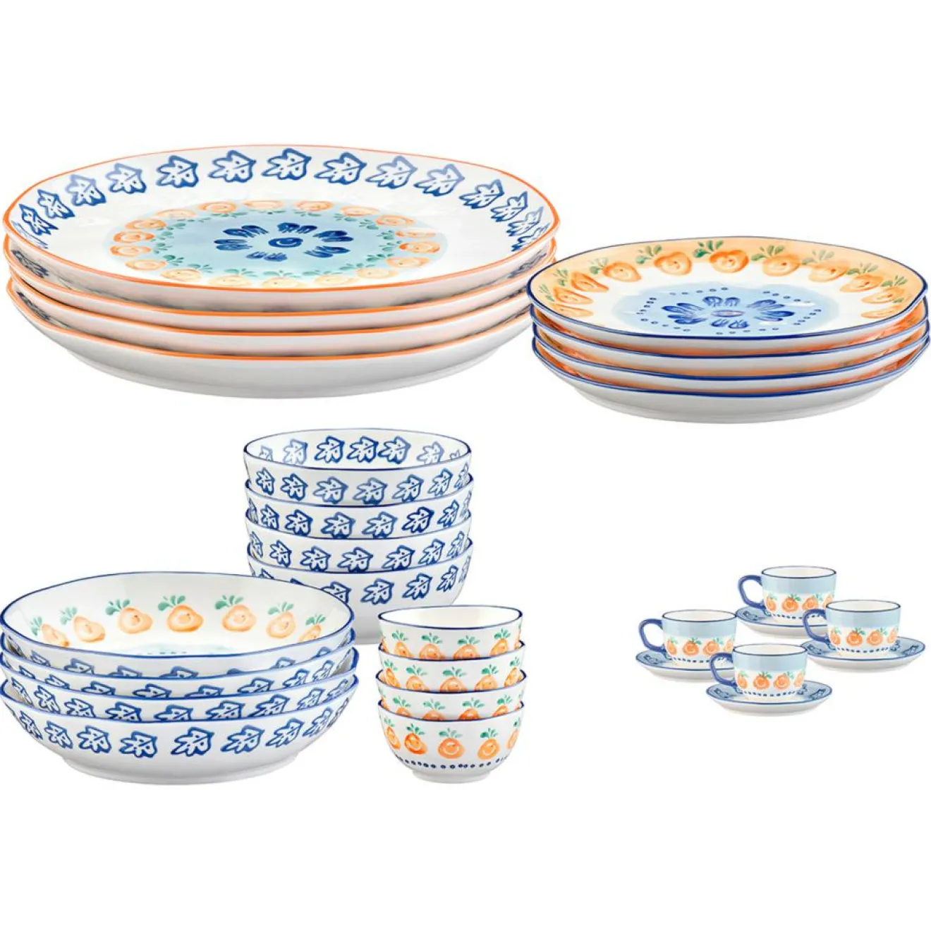 New Bjorn Service Complet en Porcelaine Napoli multicolore - 28 Pièces