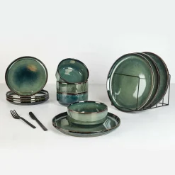 Cosy & Trendy Service de table en Grès Jade vert foncé - 12 pièces