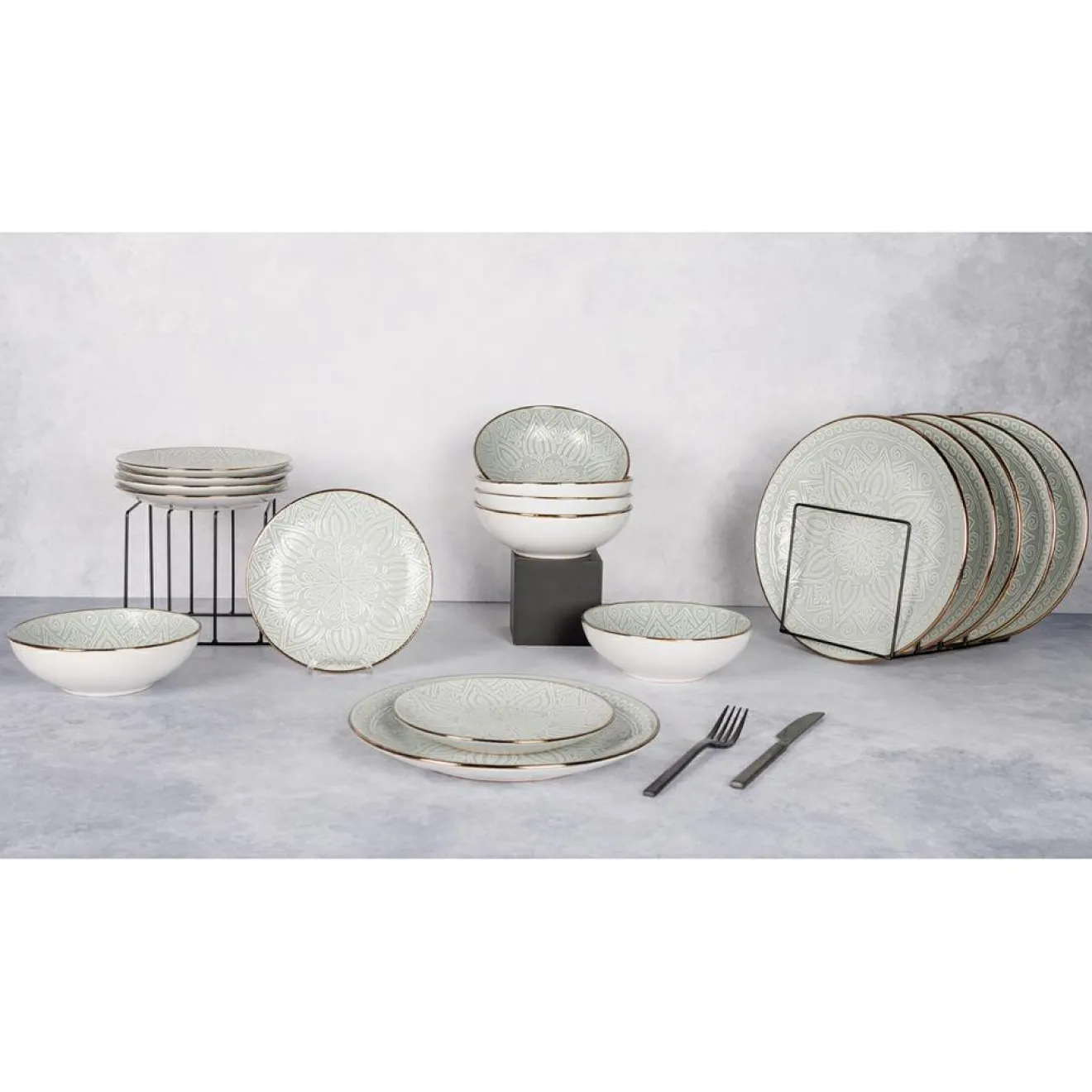 New Cosy & Trendy Service de table en Grès Murano vert - 18 pièces