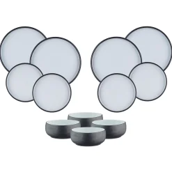 Bjorn Service Les Essentiels en Grès Gourmet blanc granité/noir onyx - 12 pièces