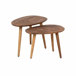 Online Bois & Chiffons Set 2 tables d'appoint plateau sculpté bois massif Acacia Adir Marron - 58x40x46 cm