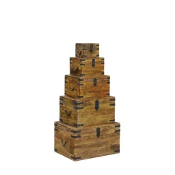 Best Bois & Chiffons Set de 5 coffres Manguier Taba Marron - 60x45x36 cm