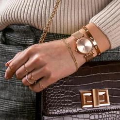 Outlet Amelia Parker Set Montre Femme 2 Bracelets Gold Shore en Acier & Cuir rose doré/blanc