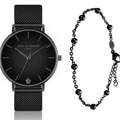 Femme Amelia Parker Set Montre Femme & Bracelet Jet en Acier noir