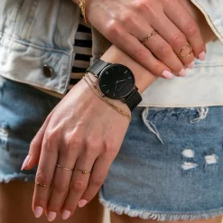 Femme Amelia Parker Set Montre Femme & Bracelet Jet en Acier noir