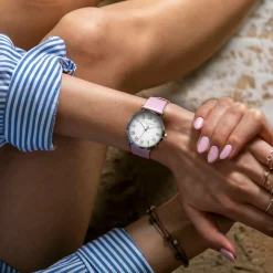 Clearance Amelia Parker Set Montre Femme 2 Bracelets Grand Blanc en Acier & Cuir argenté/rose