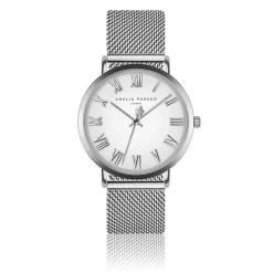 Clearance Amelia Parker Set Montre Femme 2 Bracelets Grand Blanc en Acier & Cuir argenté/rose