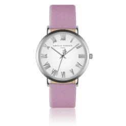 Clearance Amelia Parker Set Montre Femme 2 Bracelets Grand Blanc en Acier & Cuir argenté/rose