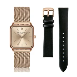 Discount Amelia Parker Set Montre Femme 2 Bracelets Gold Plaza en Acier & Cuir rose doré/noir