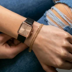 Discount Amelia Parker Set Montre Femme 2 Bracelets Gold Plaza en Acier & Cuir rose doré/noir