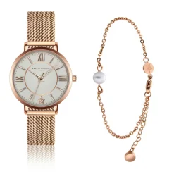 Femme Amelia Parker Set Montre Femme & Bracelet Petite Classique en Acier rose doré