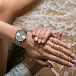 Amelia Parker Set Montre Femme 2 Bracelets Capsule en Acier & Cuir argenté/blanc