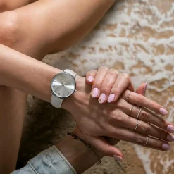 Amelia Parker Set Montre Femme 2 Bracelets Capsule en Acier & Cuir argenté/blanc