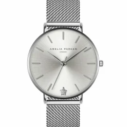 Amelia Parker Set Montre Femme 2 Bracelets Capsule en Acier & Cuir argenté/blanc