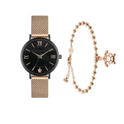 Online Amelia Parker Set Montre Femme & Bracelet Petite Noir en Acier rose doré