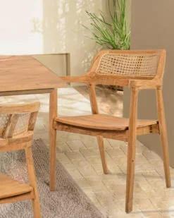 Outlet Uniqka Sienne - Chaise en teck avec détail rotin